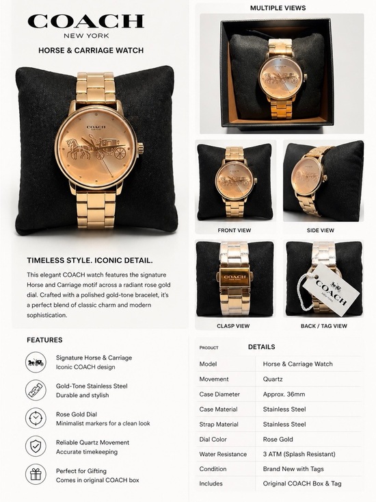 Coach Accessories - Coach Rose Gold Horse & Carriage Watch
